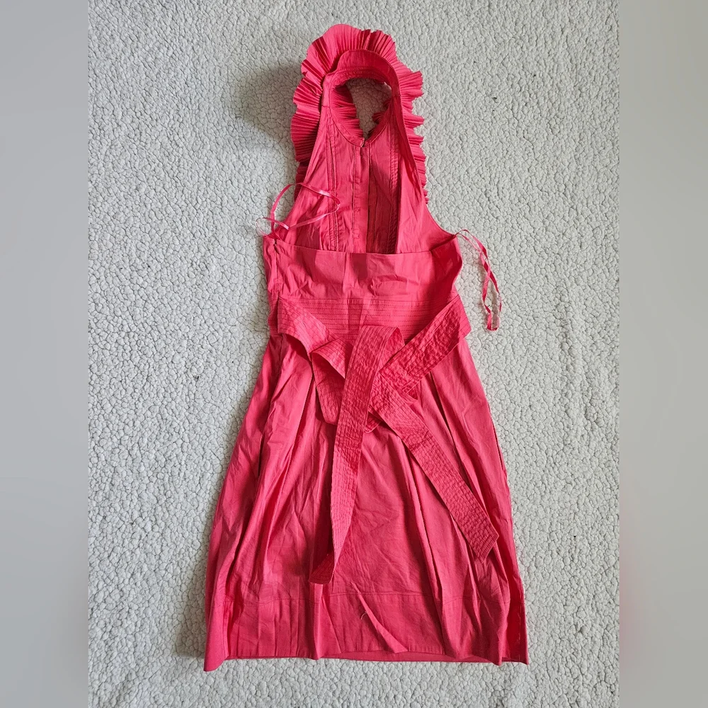 BCBGMAXAZRIA Women Pink Cotton Halter Neck Sleeveless Knee Length Dress Size 0 - Picture 3 of 5